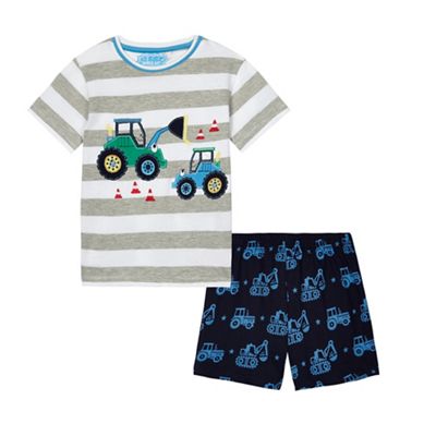 Boys' grey striped tractor applique pyjama set
